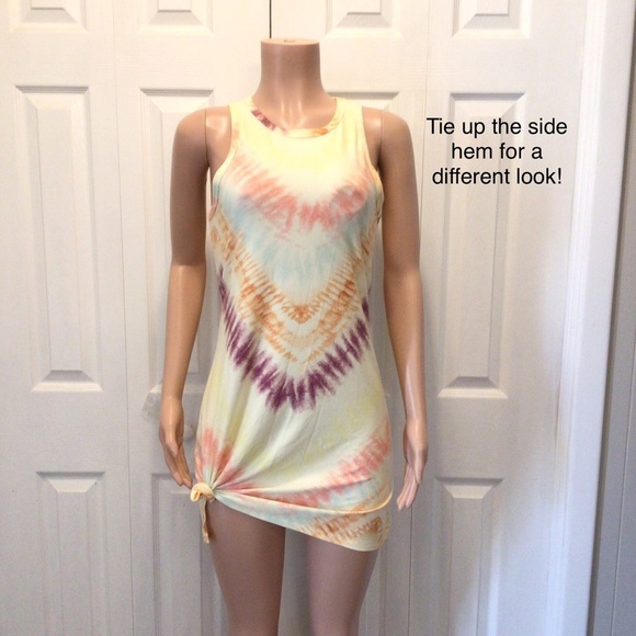 NWOT SO Juniors Yellow Tie Dyed Sleeveless Mini Dress Size Medium - Picture 5 of 7